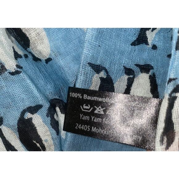 100% CottonScarf Sz Square Blue/Penguin Print - Picture 4 of 5